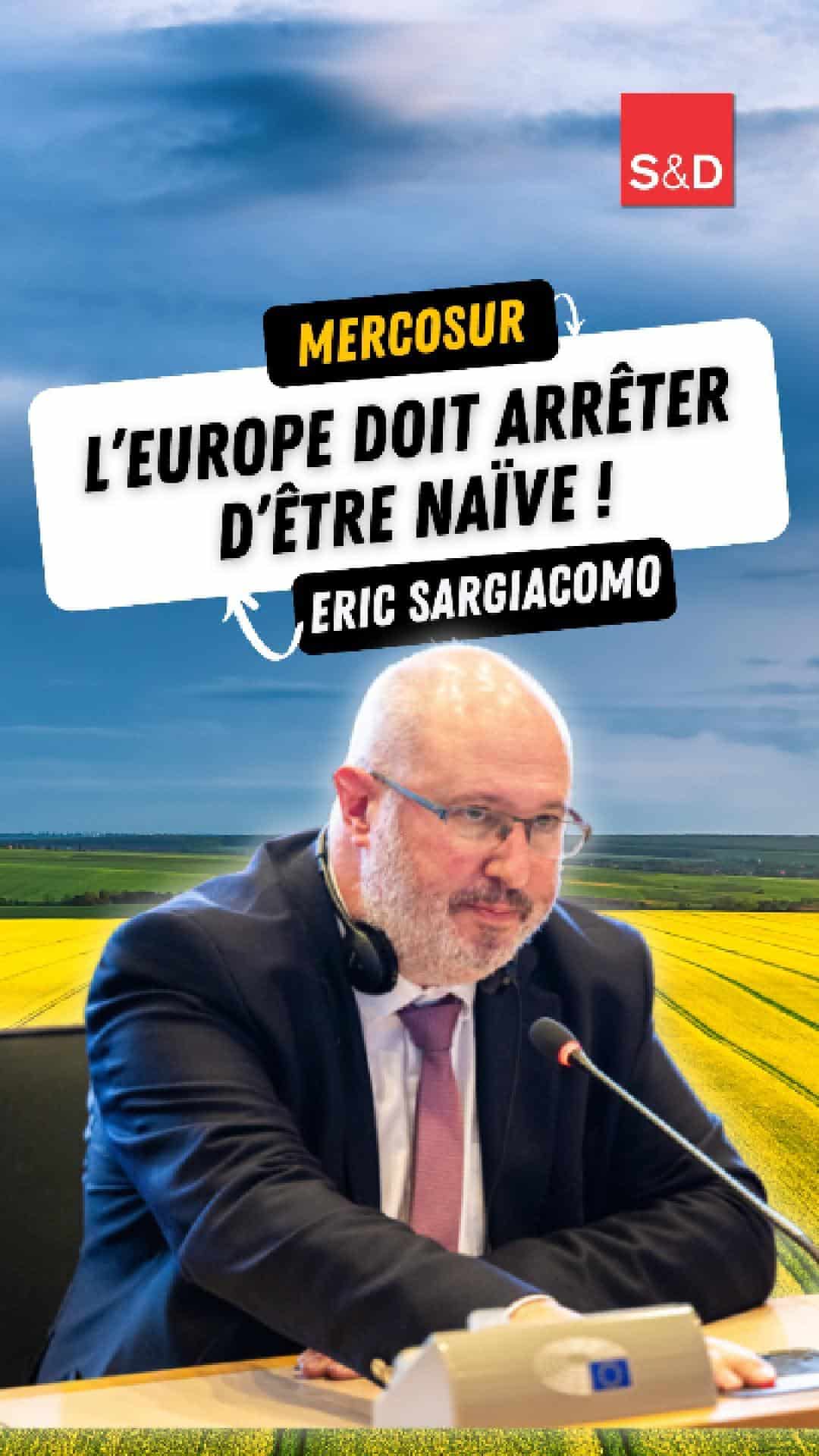 Lutte contre la naïveté de l'Europe face au Mercosur, portrait d'Eric Sargiacomo, député européen, lors d'une réunion politique.