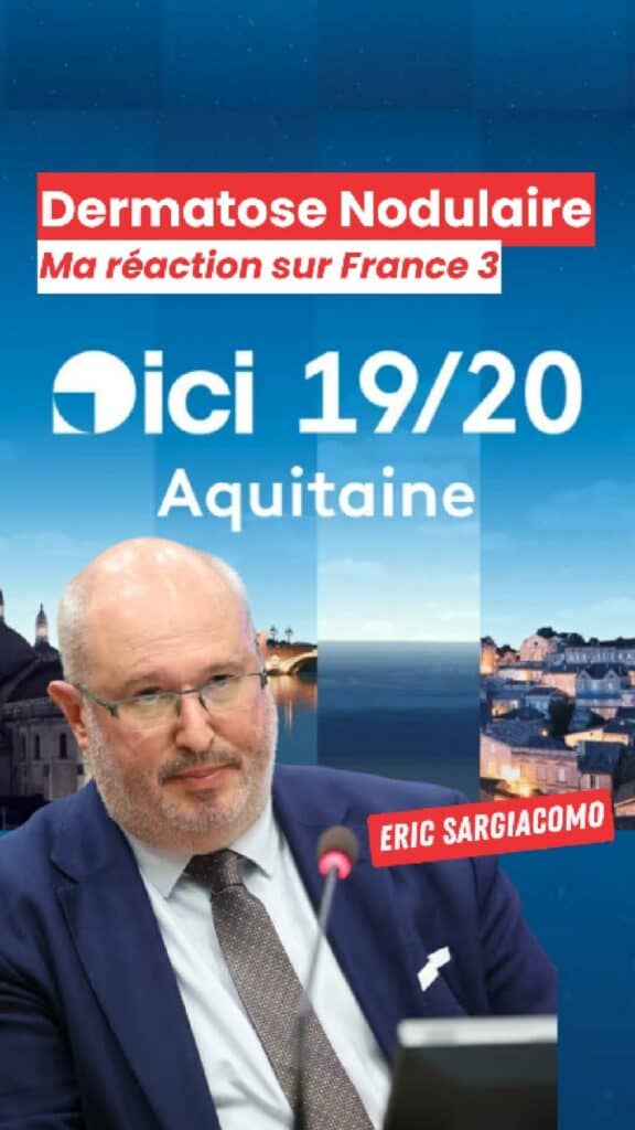 Député européen Eric Sargiacomo lors d'une conférence en Aquitaine sur la dermatomyosite nodulaire, représentant la région lors du scrutin européen 2020, soulignant l'engagement pour la santé et la région.