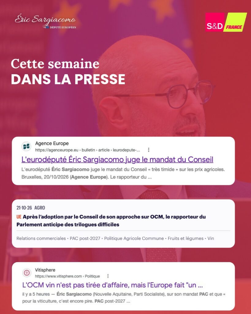 Présentation d’Eric Sargiacomo, député européen des Landes. - Engagements pour l’agriculture, la pêche, et la justice sociale. - Vice-présidence de la commission agriculture.